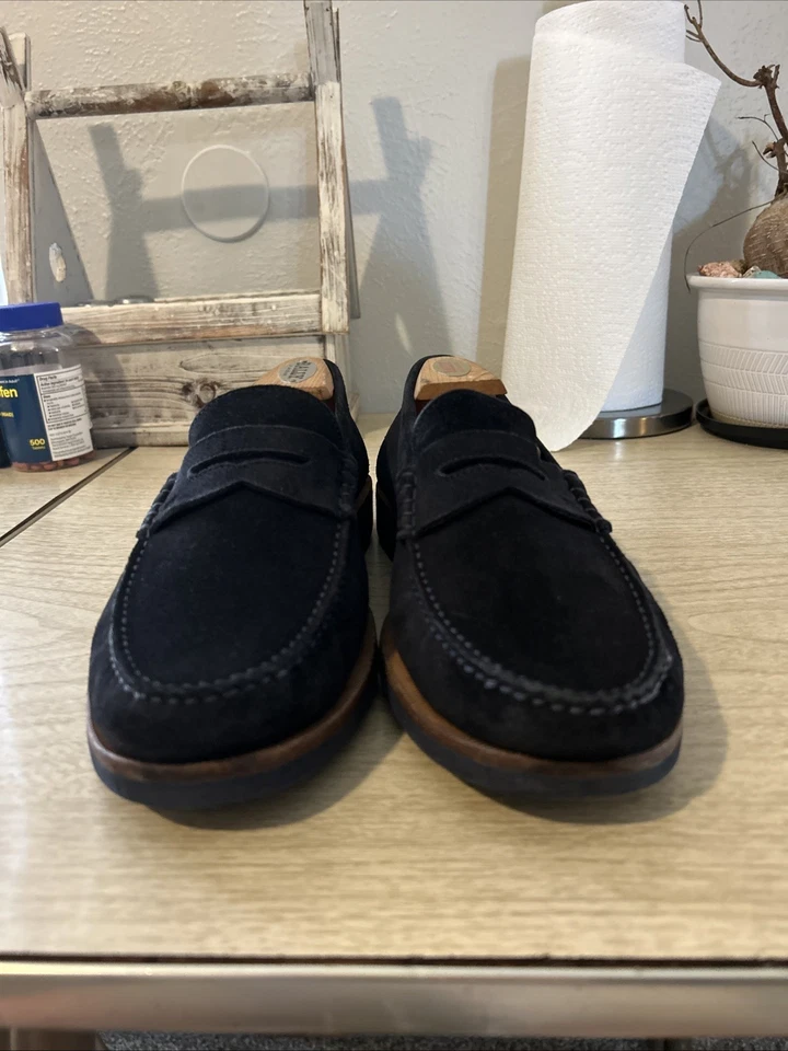 Men's Ermenegildo Zegna Black Suede Penny Loafers Size 6.5 EEE UK,  7.5 E USA - Image 2 of 4