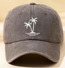Palm Trees Print Washed Cap Men Women 100% Cotton Baseball Cap Coffee