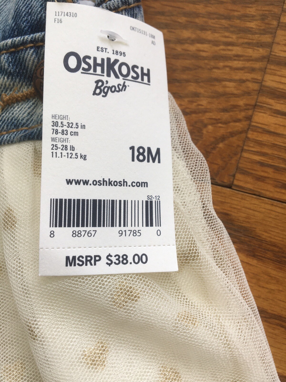 Oshkosh B'Gosh baby girl Denim Overall Jeans Dress -size 18 M