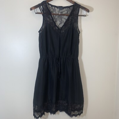 Armani Exchange Womens Slip Dress 2 Black Silk Lace Witchy Whimsigoth Goth