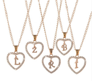 Authentic Jewelry Gold Plated Necklaces Pendant 26 Letter Zircon Heart Shaped Lett