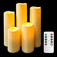 Flickering Moving Wick Flameless Pillar Candle Led Candles Remote 5 Set