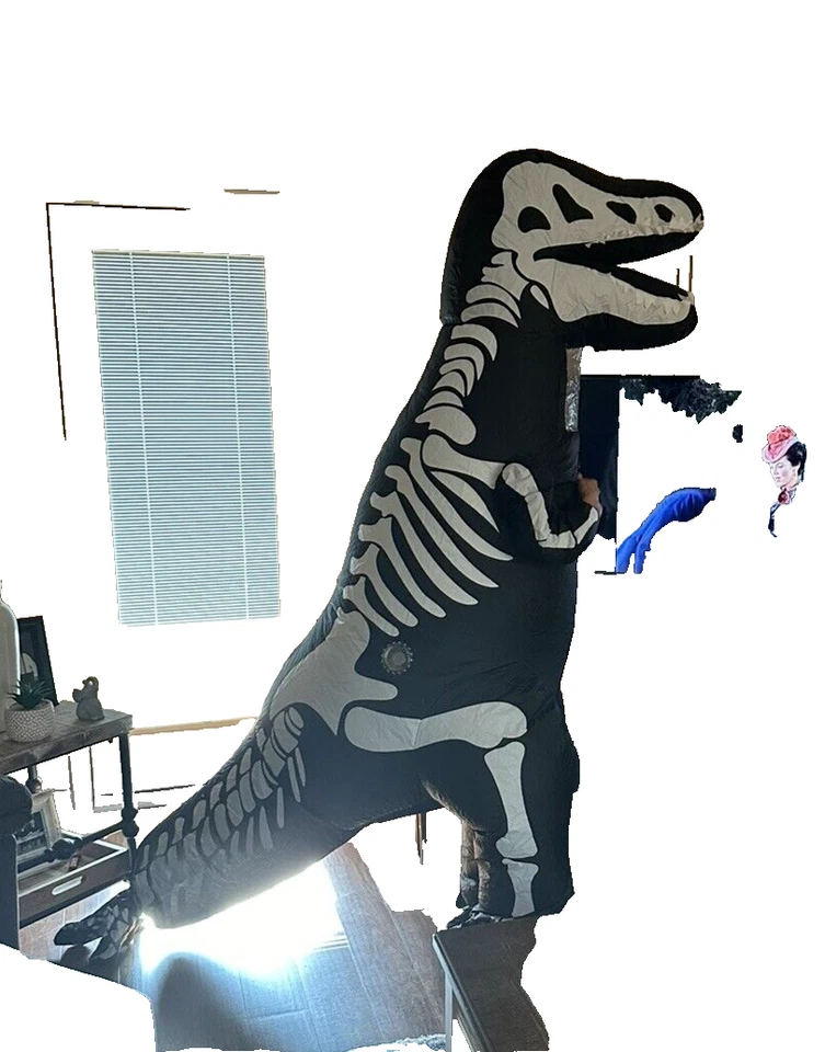 Halloween Adult Costume Inflatable Dinosaur Skeleton Jumpsuit With Fan - Image 3 of 4