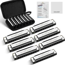 Set of 7 Diatonic Harmonica 10 Hole Harmonica Blues Harp for Beginners Silver