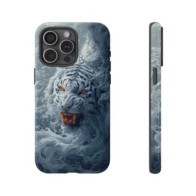 For Galaxy, Pixel, iPhone Case Cover - White Fierce Tiger Liquid Swirl Cover