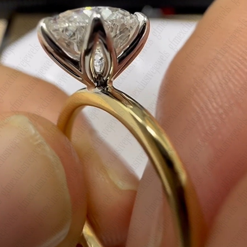 3.50 TCW Round Cut Portuguese Moissanite Engagement Ring Solid 14k Two Tone Gold - Picture 8 of 11