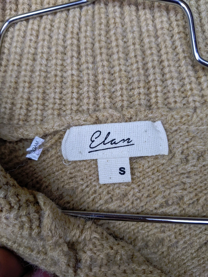 Elan Womens S Beige Asymetrical Front Zip Cable Knit Sweater Dolman Batwing Aran - Image 4 of 4