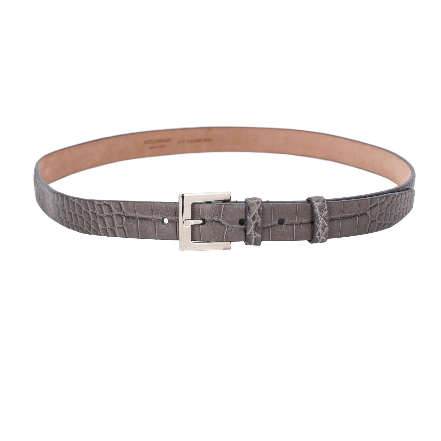 DOLCE & GABBANA Classic Silver Metal Buckle Croco Leather Belt Gray 95 38