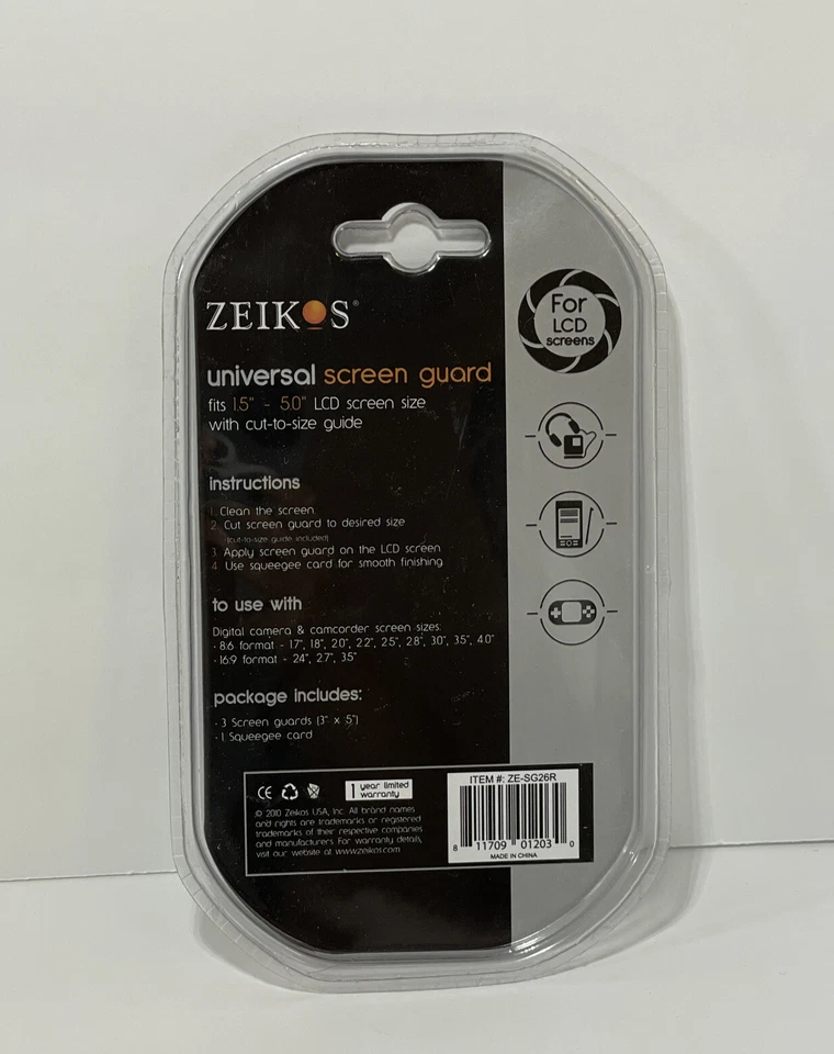 New Zeikos Universal Screen Guard,  LCD Screen Protector Fits 1.5”-5.” Sealed - Image 2 of 3