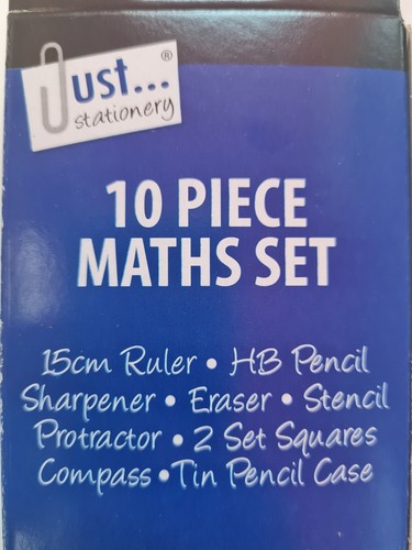 10 Piece Maths Set - Geometry Compass Ruler Protector School College in ...