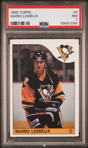PSA Graded 1985 TOPPS 9 MARIO LEMIEUX NM 7 Rookie Pittsburgh Penguins NM 7