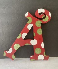 Wall Hanging Letter A hand painted Red White and Green Polka Dot Christmas