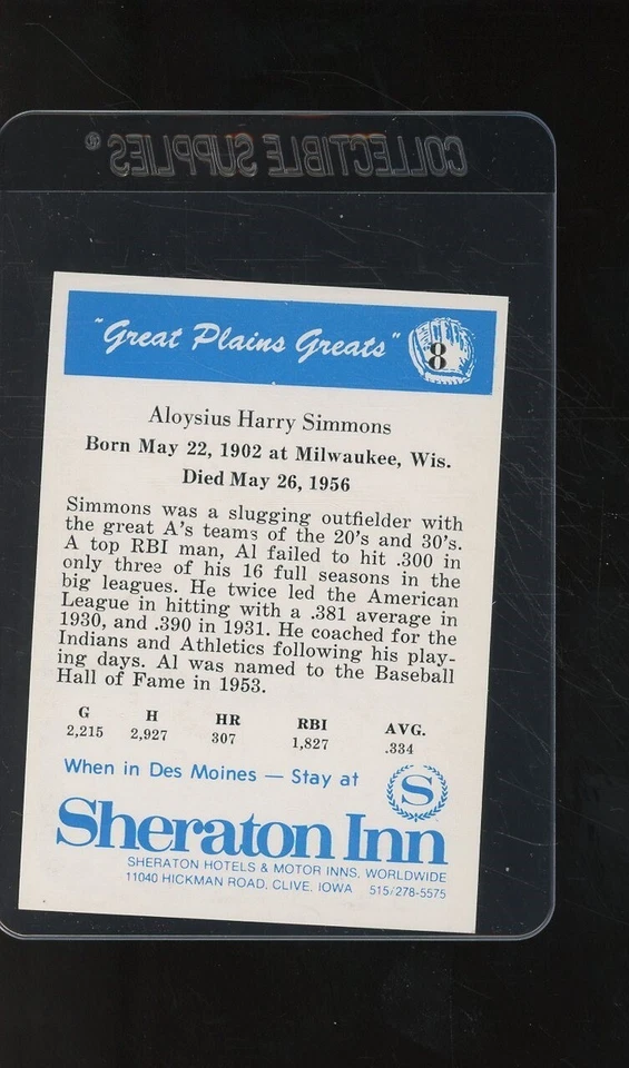 1975 Great Plains Greats Al Simmons #8 - Image 2 of 2