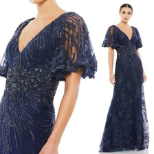 Mac Duggal Womens Dress Size 18 Dark Blue Navy Floral Formal Evening Long Gown