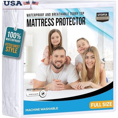 Waterproof Mattress Protector Soft Polyester Full Size Deep Pocket Fitted Cover
