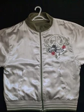 Indigo Red Denim Vintage Men's Jacket Rare Embroidered, Green, Cream and Red