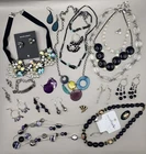Vintage To New 23pc Costume Glam Jewelry Lot Black Purple Teal Glitz Necklaces