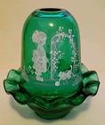 RARE Fenton Cats Cradle Mary Gregory Fairy Lamp Emerald Green  UV Signed Vintage