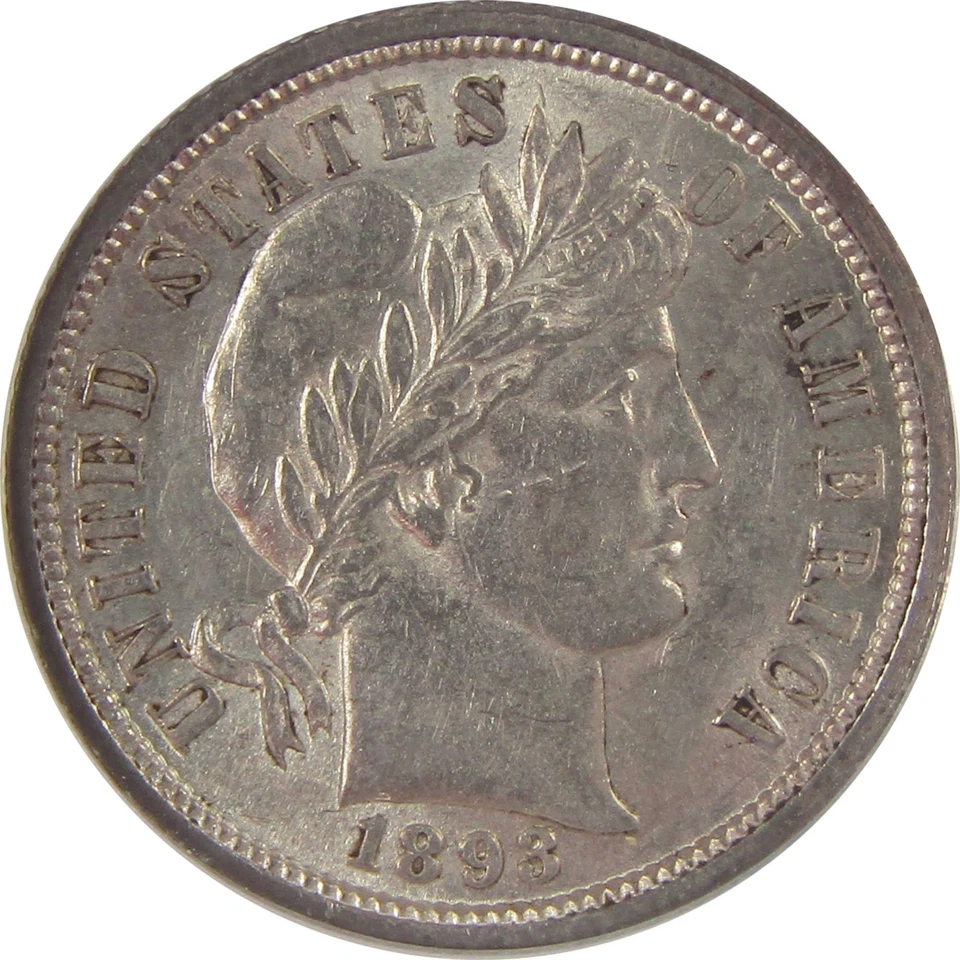 Moeda de dez centavos de barbeiro 1893 MS 60 detalhes ANACS prata não circulada SKU:I20149 - Imagem 3 de 4