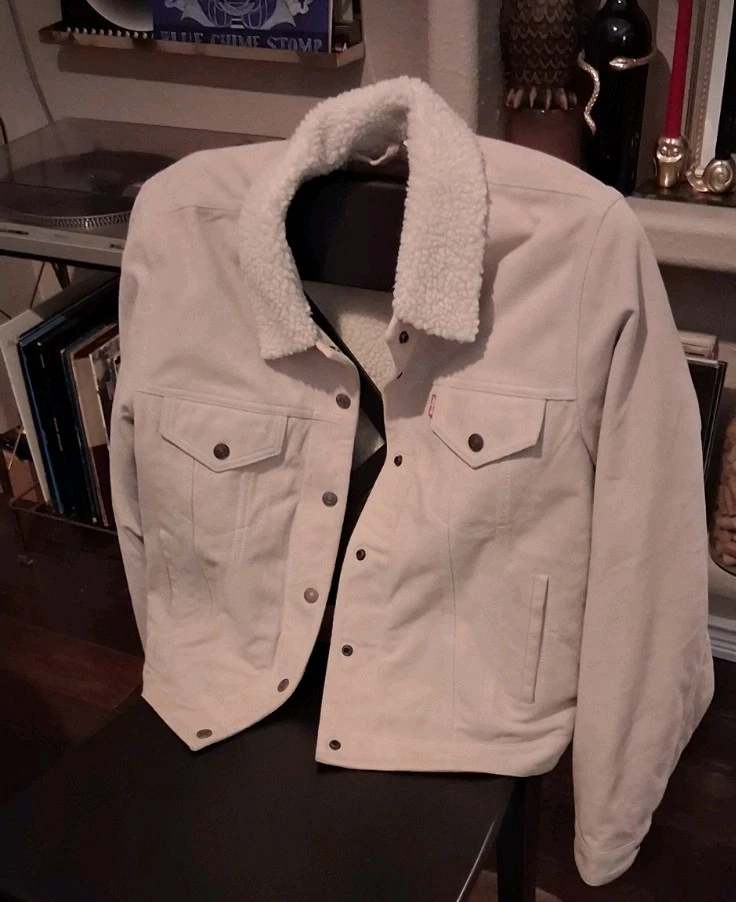 Levi's Premium Leather Trucker Jacket, Vintage, XL, White/Beige, Suede/Sherpa - Image 2 of 4