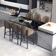 Mid Century Modern Bar Stools Set of 6 Upholstered Brown 26 Inch Counter Height