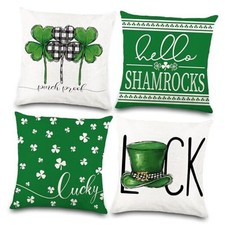 St Patricks Day Pillow Covers 18x18 Set of 4, St Patricks Day Shamrocks Pillow