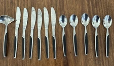 Vtg Mar-Crest Ebony Elegance Stainless Atomic Starburst Flatware Japan Lot Of 12
