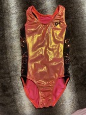 GK Elite Peach Shimmer And Black Sparkly Leotard Child Medium
