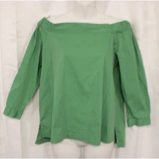 Loft Off Shoulder Poplin Blouse Back Button Women S Kelly Green 3/4 Sleeves 