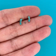 Minimalist Mini Tiny Small 7mm Turquoise Sterling Silver Stud Earrings 925 USA