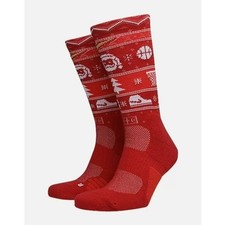 Nike Elite Basketball Dri-Fit Crew Socks Size Medium Red Knit Christmas NWT