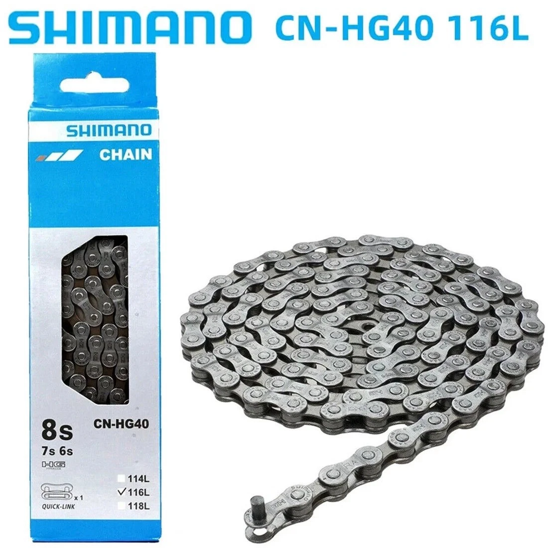 Chaîne Shimano CN-HG40 5-8 Vitesses - 116 Maillons, Argent, Avec Maillon Rapide