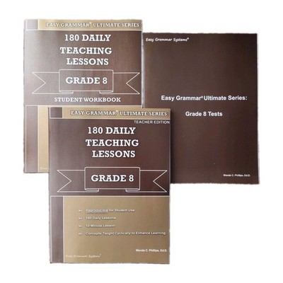 Easy Grammar Ultimate Series: 180 Daily Grade 8 SET of 3-Workbook, Tests, TE 