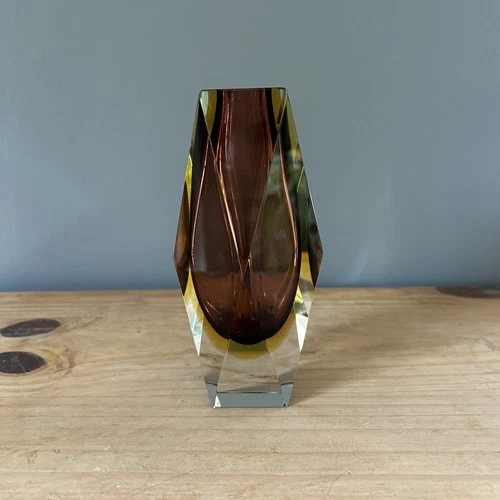 6.2" Mid Century Modern Blue Sommerso Murano Glass Vase Flavio Poli Alessandro