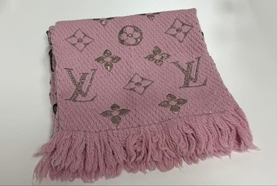 Louis Vuitton Logomania Glanz Fransen Schal M70466 Rosa Wolle Seide Strick LV...