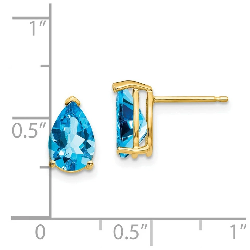 14k 9x6mm Pear Blue Topaz Earrings - Image 3 of 3