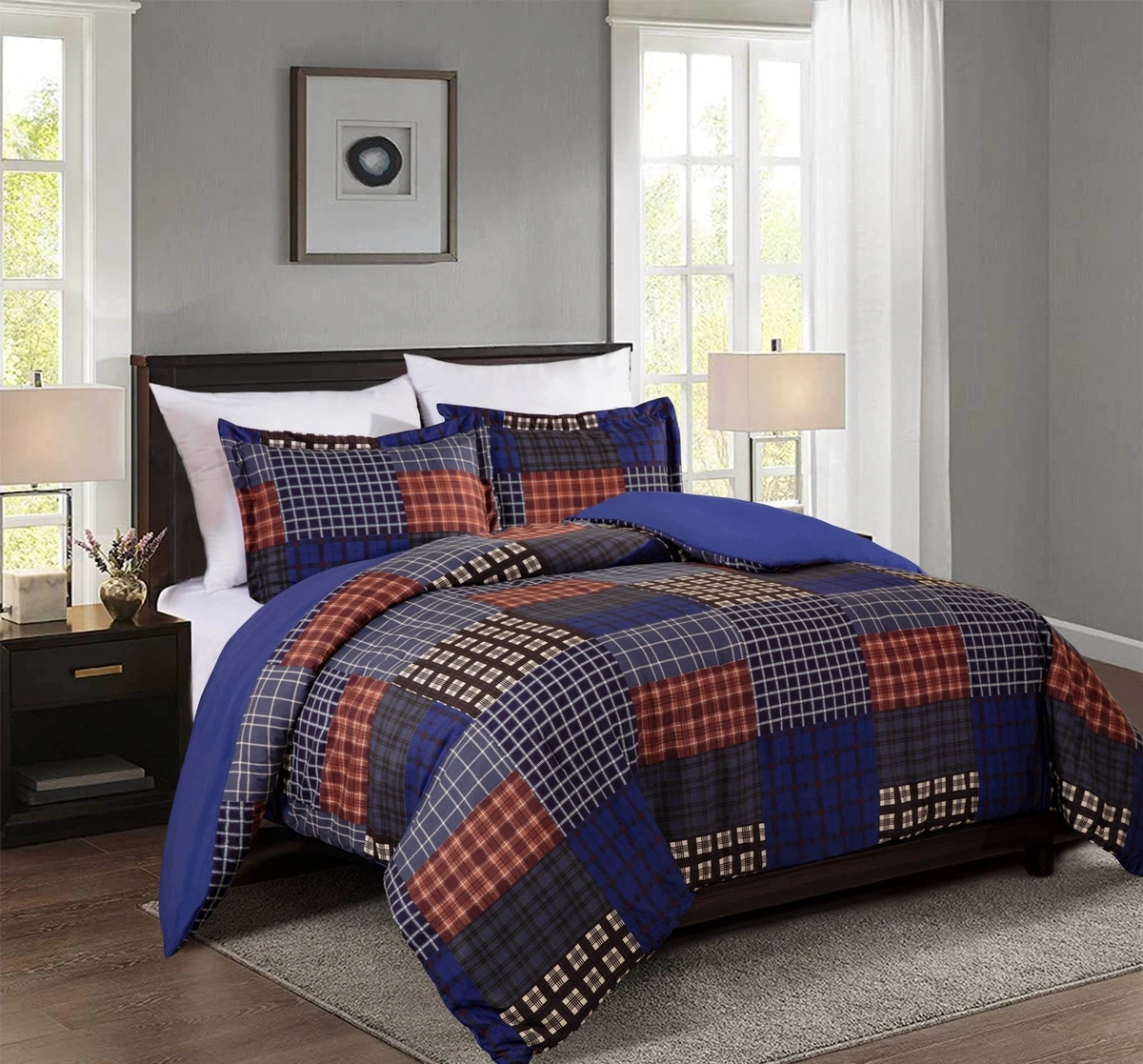 Chezmoi Collection Sherman Plaid Patchwork Printed Oversized Comforter Set