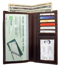 Checkbook Cover Vintage Hunter Leather with RFID Blocking Slim Bifold Wallet