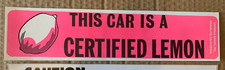 THIS CAR IS A LEMON VINTAGE 1970's VINYL DECAL BUMPER STICKER -White, 3"x 12"
