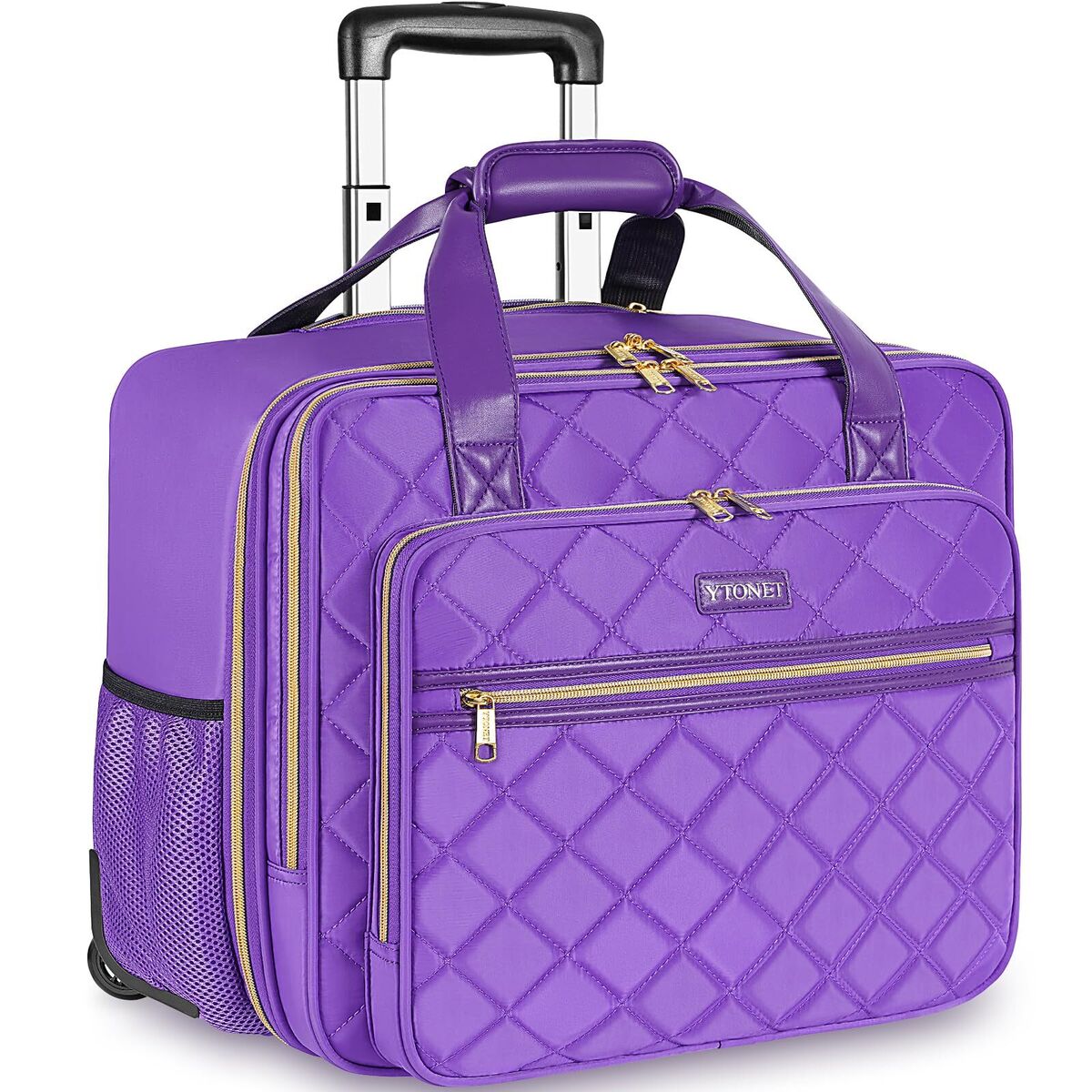 LIGHT FLIGHT Rolling Laptop/Computer Bag With Spinner Wheels For Carry On Business Travel , Women Men Briefcase 15.6 Inch , Water-resistant , Quilted Black