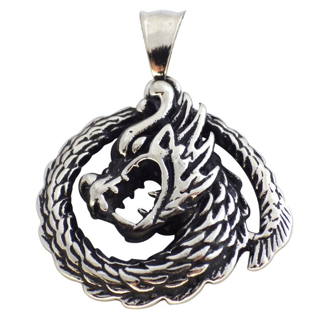 Japanese Dragon Necklace Mens Womens Stainless Steel Ryu Tatsu Pendant