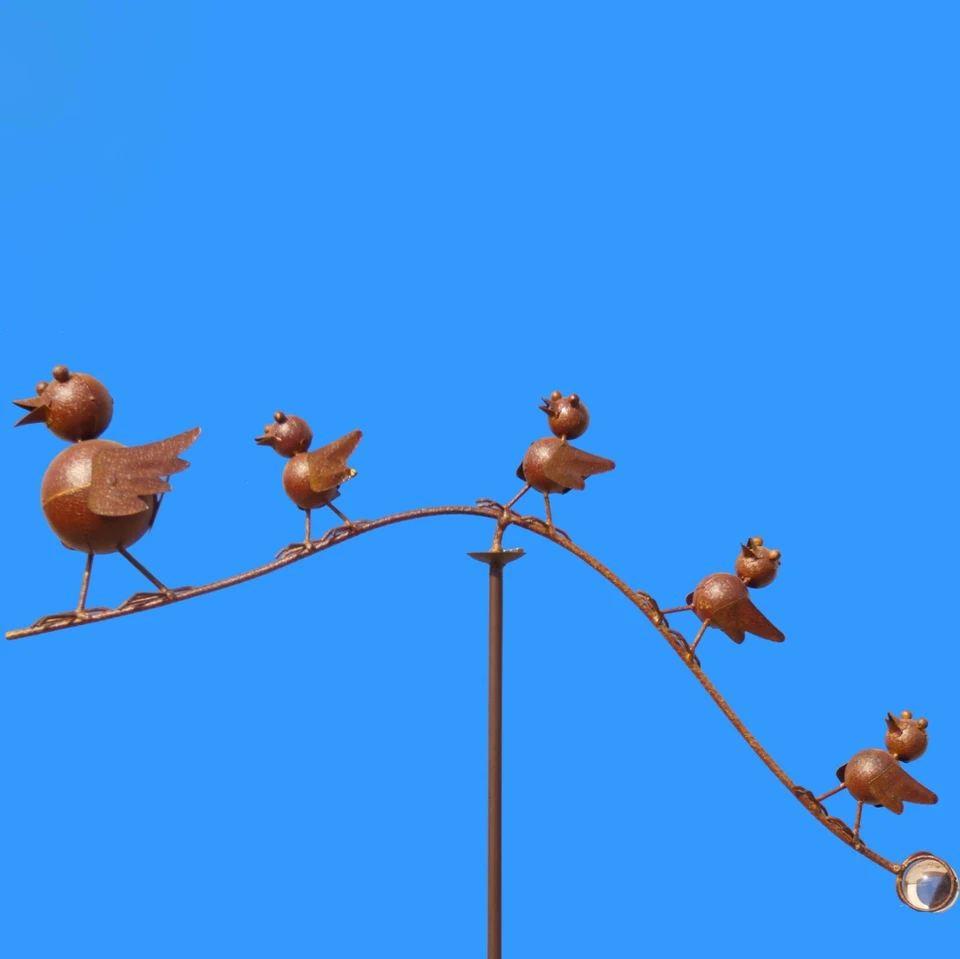 Windspiel Metall Gartenpendel Gartenstecker verrückte Vögel ❤ Familie Piepmatz ❤ - Bild 2 von 4