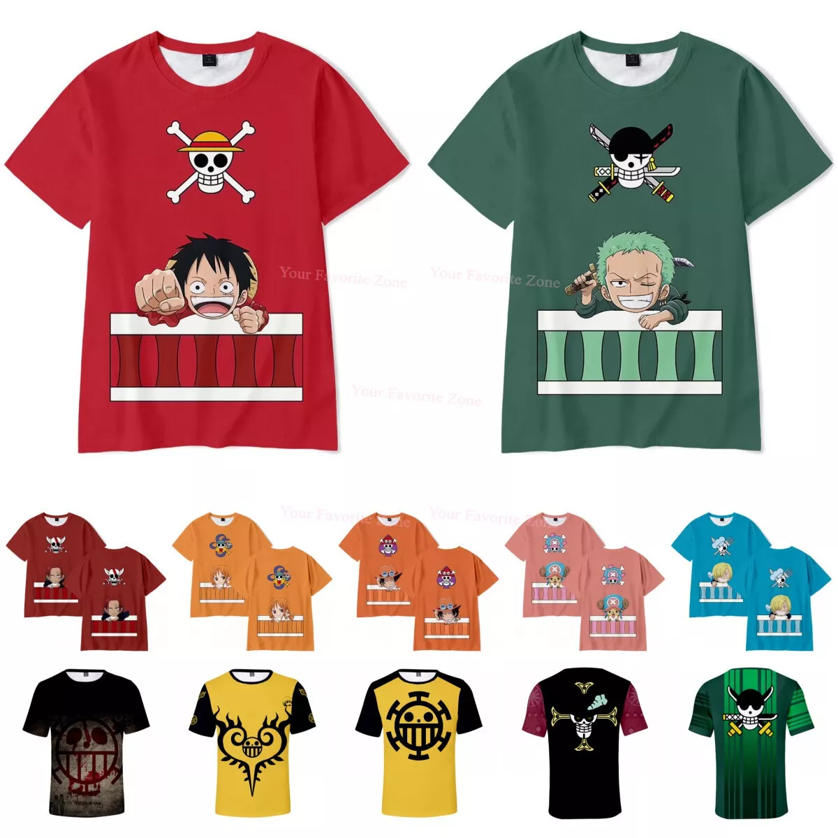 Anime T-Shirt ONE PIECE Roronoa Zoro Trafalgar Law Cosplay Short