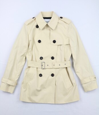 COACH CG042 Solid Short Trench Coat Bone M Double Breast Belted Adjustable Cuff