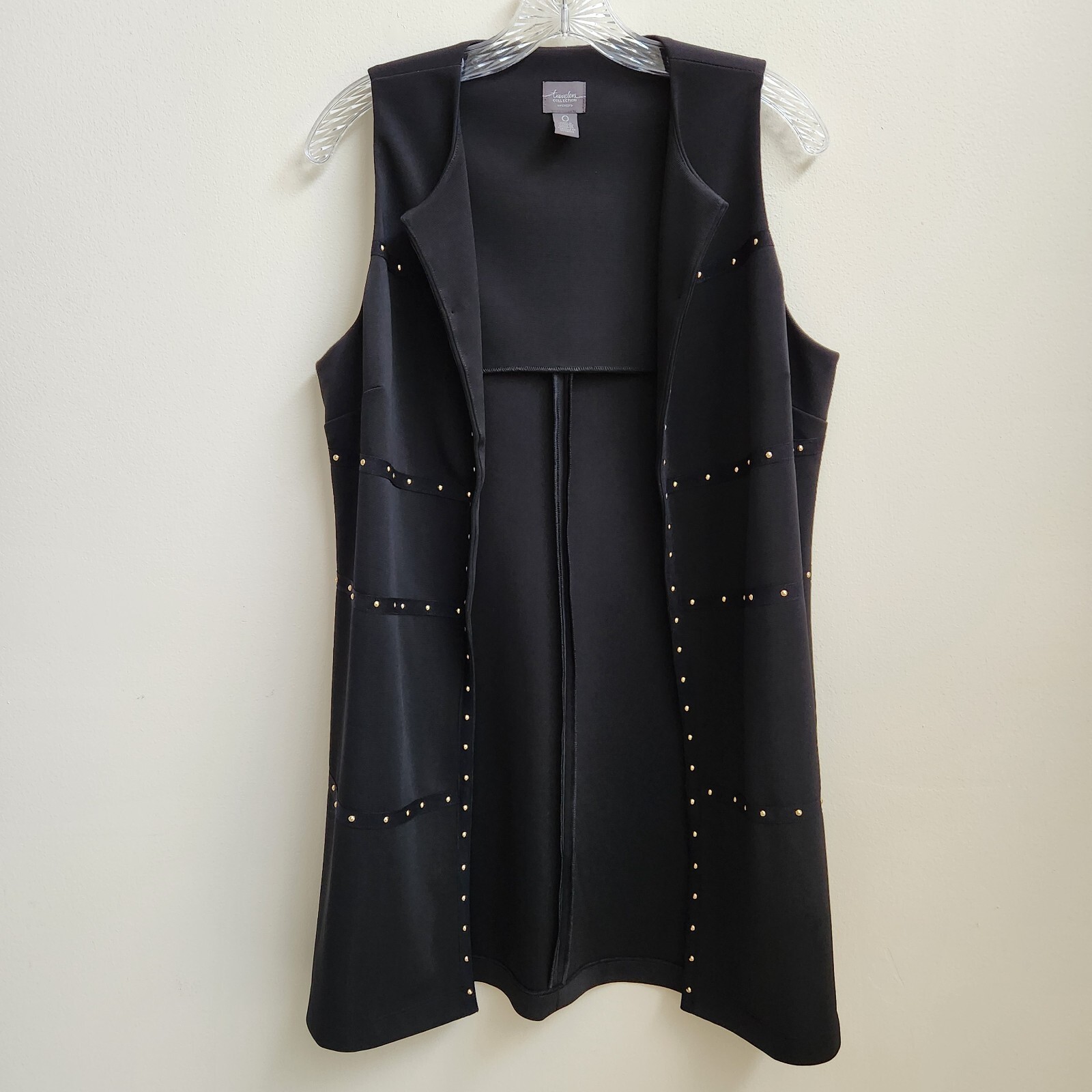 Chicos Womens Black Studded Open Front Cardigan Vest for Travel Work or Evening Wear