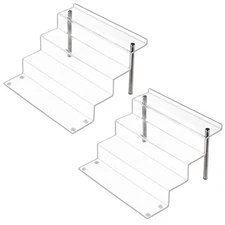 DISPLAY RISERS Acrylic Shelf Stand Organizer Riser Clear 4-Step 2 Pack LILEZBOX
