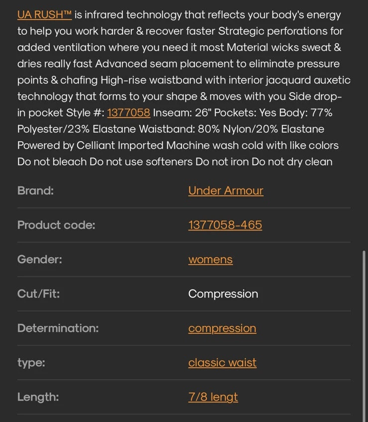 Under Armour UA RUSH ANK LEG PERF Leggings 1377075-465 Sz L ~ NEW WITH TAGS - Image 3 of 4