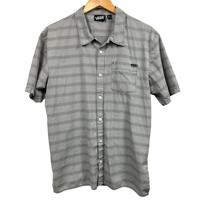 Vans Button Up Shirt Mens Large L Gray Skater Retro Boho Stripe Punk Grunge  - Main Image