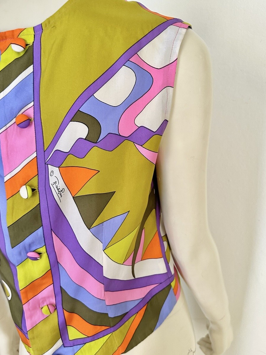 EMILIO PUCCI シルクノースリーブチュニック EMILIO PUCCI Vintage Top 100% SILK Sleeveless Button Blouse