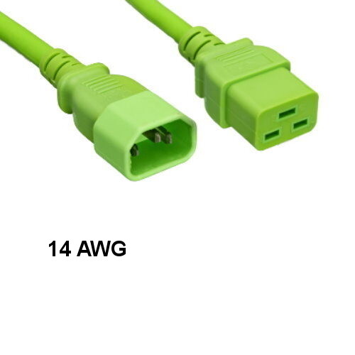 Kentek Green 10ft AC Power Cable IEC-60320 C14 to C19 14AWG 15A 250V Color-Coded - Picture 1 of 1